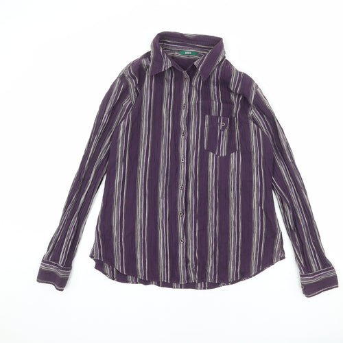 Marks and Spencer Womens Purple Striped Cotton Basic Button-Up Size 12 Collared