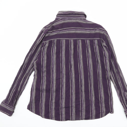 Marks and Spencer Womens Purple Striped Cotton Basic Button-Up Size 12 Collared