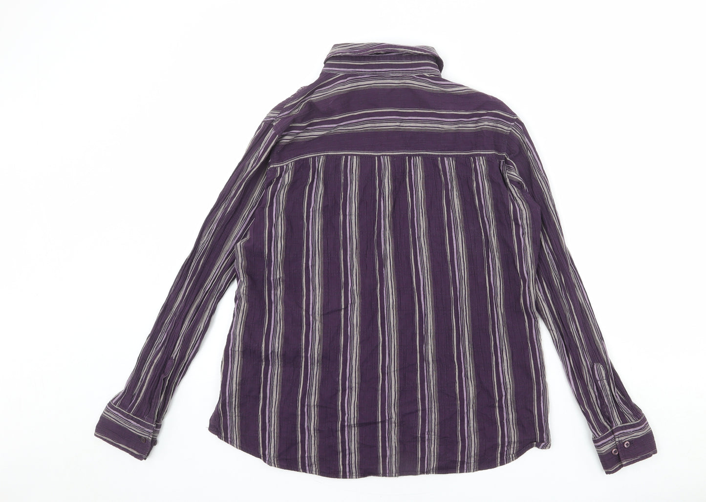 Marks and Spencer Womens Purple Striped Cotton Basic Button-Up Size 12 Collared