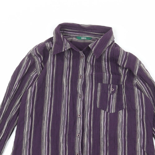 Marks and Spencer Womens Purple Striped Cotton Basic Button-Up Size 12 Collared