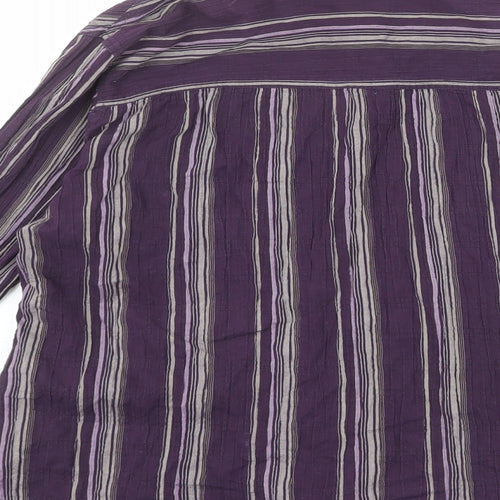 Marks and Spencer Womens Purple Striped Cotton Basic Button-Up Size 12 Collared