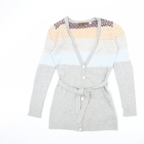 Fenn Wright Manson Womens Grey V-Neck Geometric Nylon Cardigan Jumper Size 10