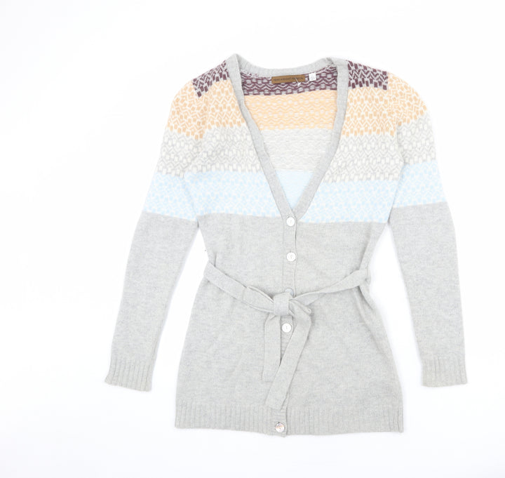 Fenn Wright Manson Womens Grey V-Neck Geometric Nylon Cardigan Jumper Size 10