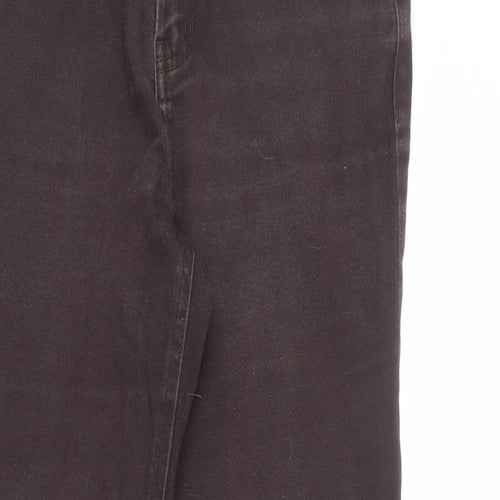Per Una Womens Brown Cotton Straight Jeans Size 12 L30 in Regular Zip - Embellished Pockets