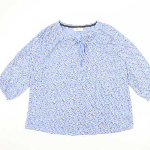 Autonomy Womens Blue Floral Viscose Basic Blouse Size M V-Neck