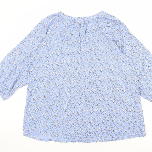 Autonomy Womens Blue Floral Viscose Basic Blouse Size M V-Neck