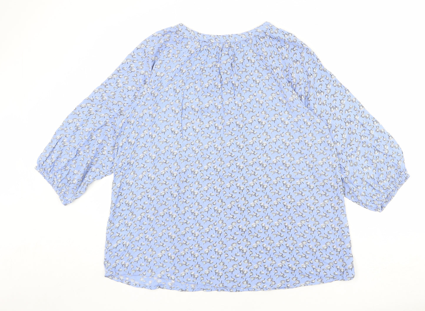 Autonomy Womens Blue Floral Viscose Basic Blouse Size M V-Neck