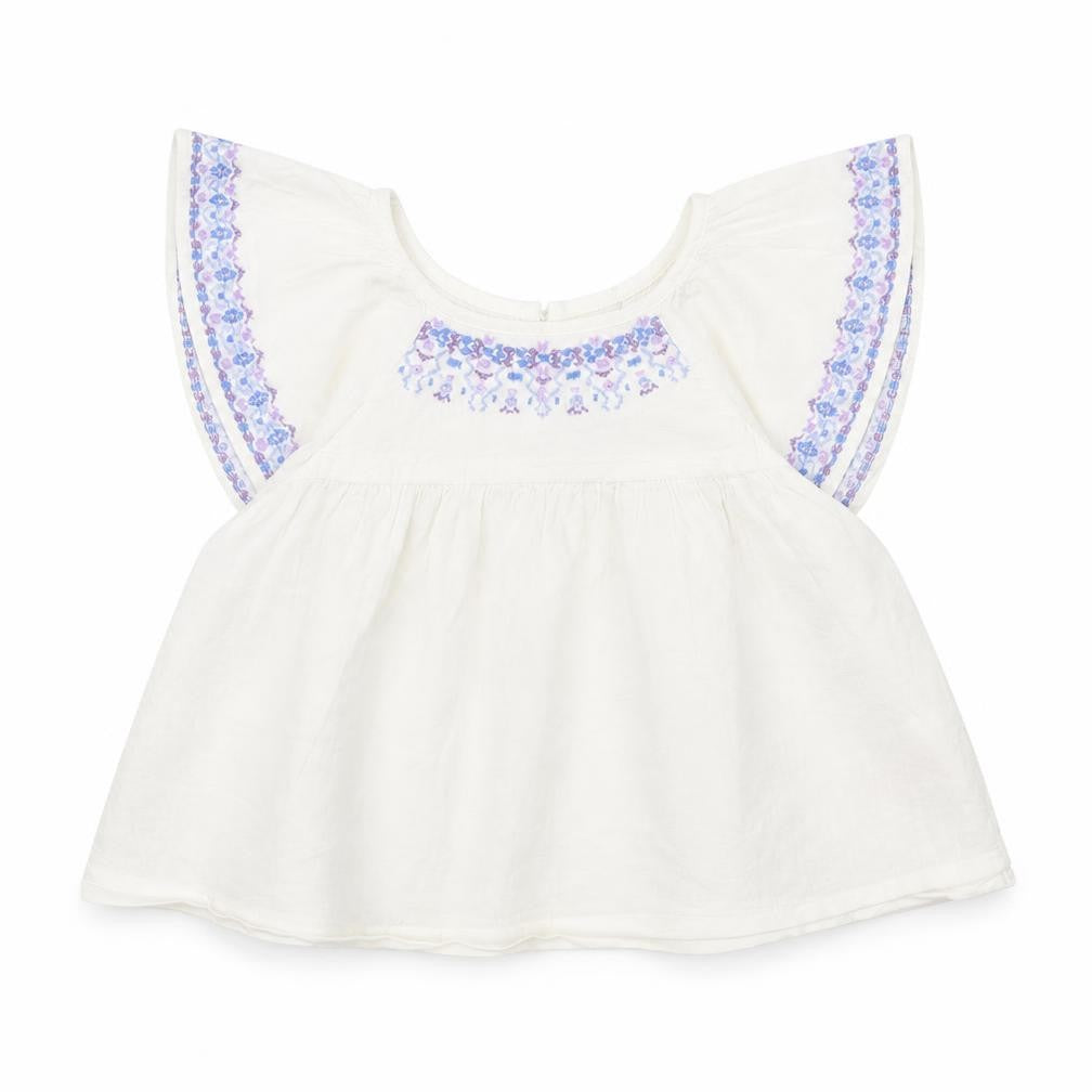 Front view of Gap girls’ white 100% cotton basic blouse, size 3, years round neck button