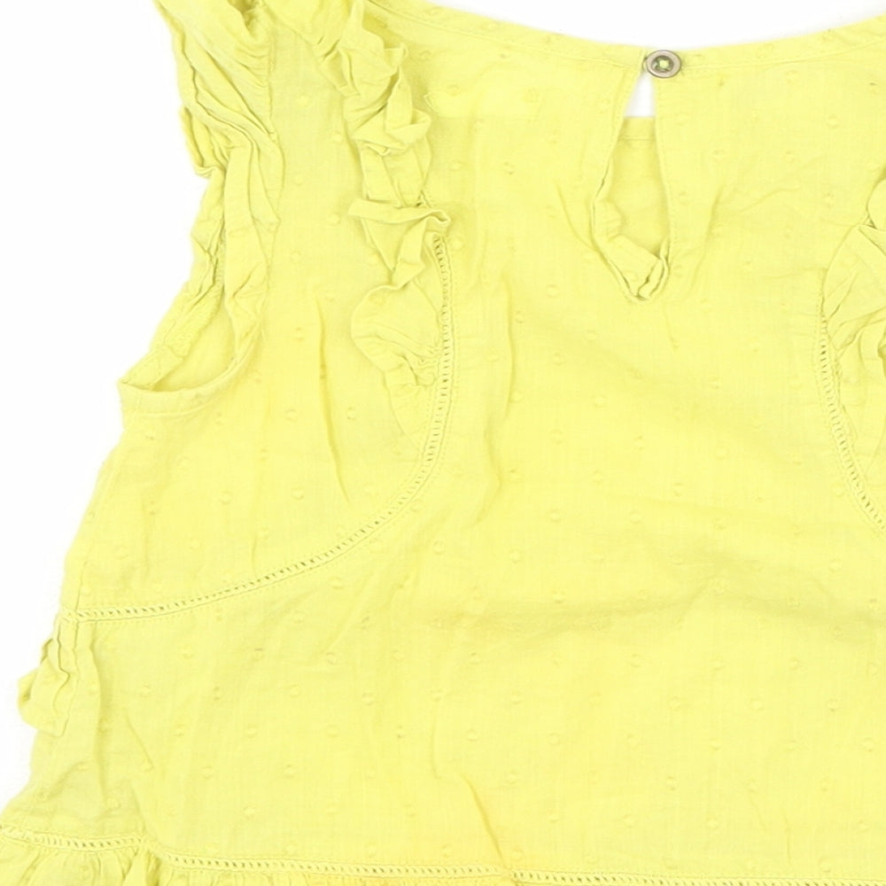 NEXT Girls Green 100% Cotton Basic Tank Size 4 Years Round Neck Button