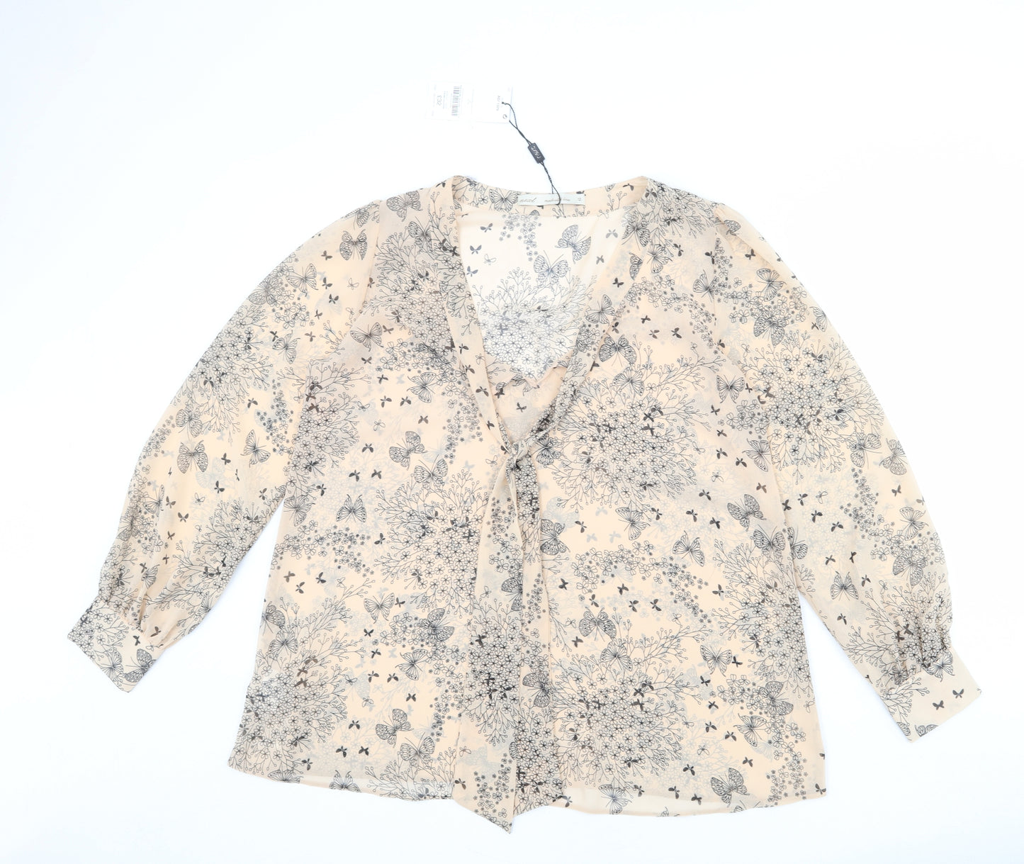 NEXT Womens Beige Floral Polyester Basic Blouse Size 12 V-Neck - Butterfly