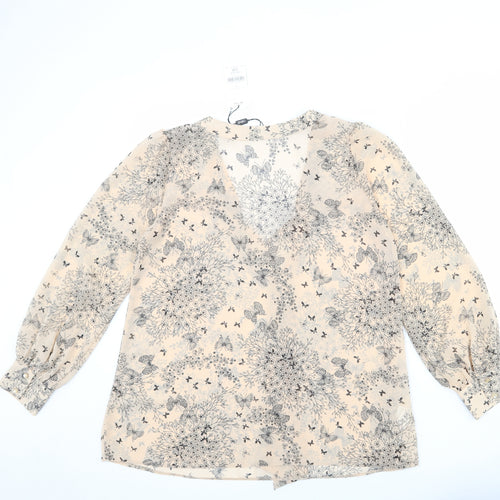 NEXT Womens Beige Floral Polyester Basic Blouse Size 12 V-Neck - Butterfly