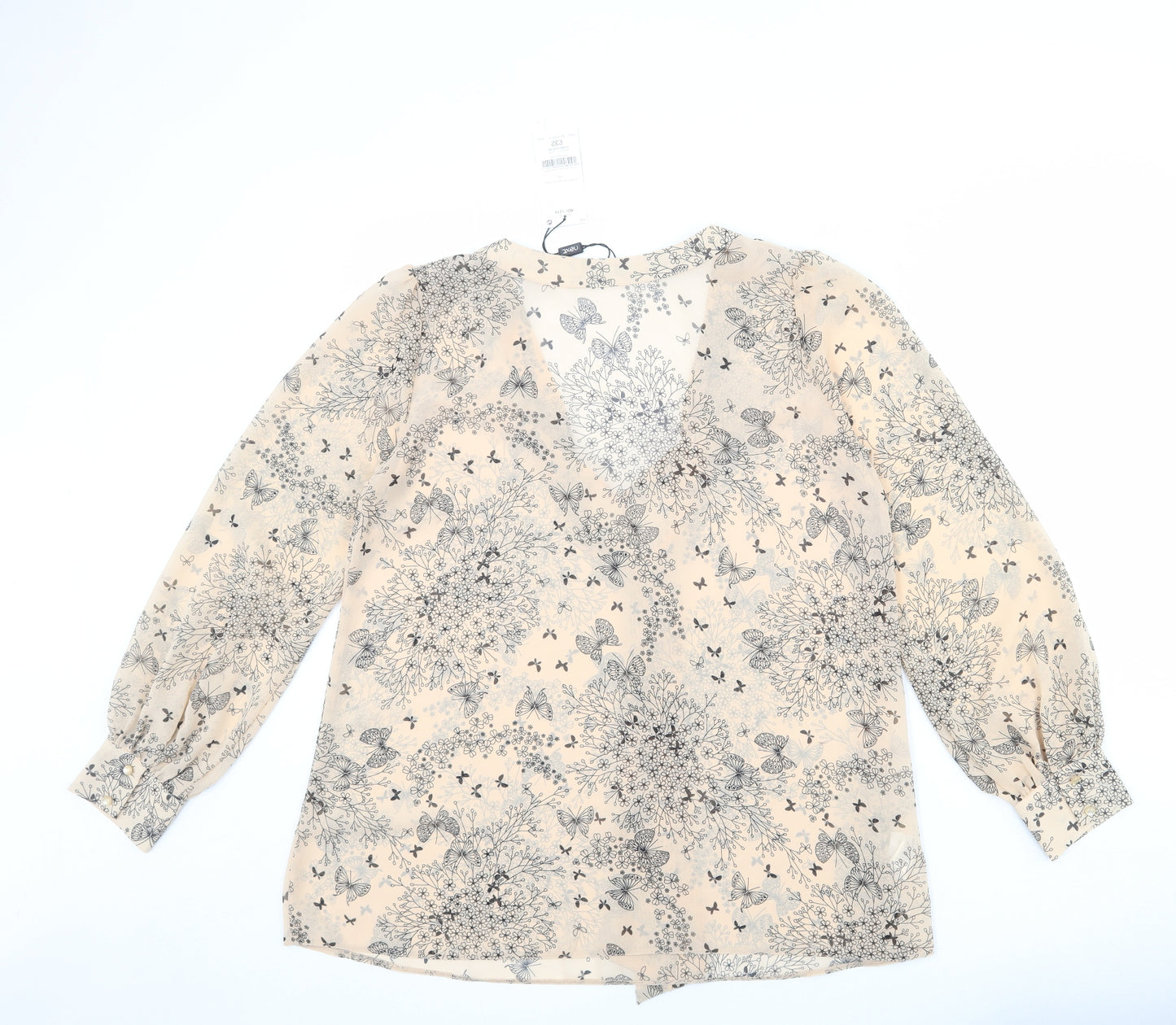 NEXT Womens Beige Floral Polyester Basic Blouse Size 12 V-Neck - Butterfly