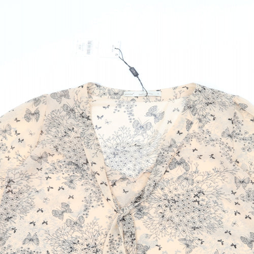 NEXT Womens Beige Floral Polyester Basic Blouse Size 12 V-Neck - Butterfly