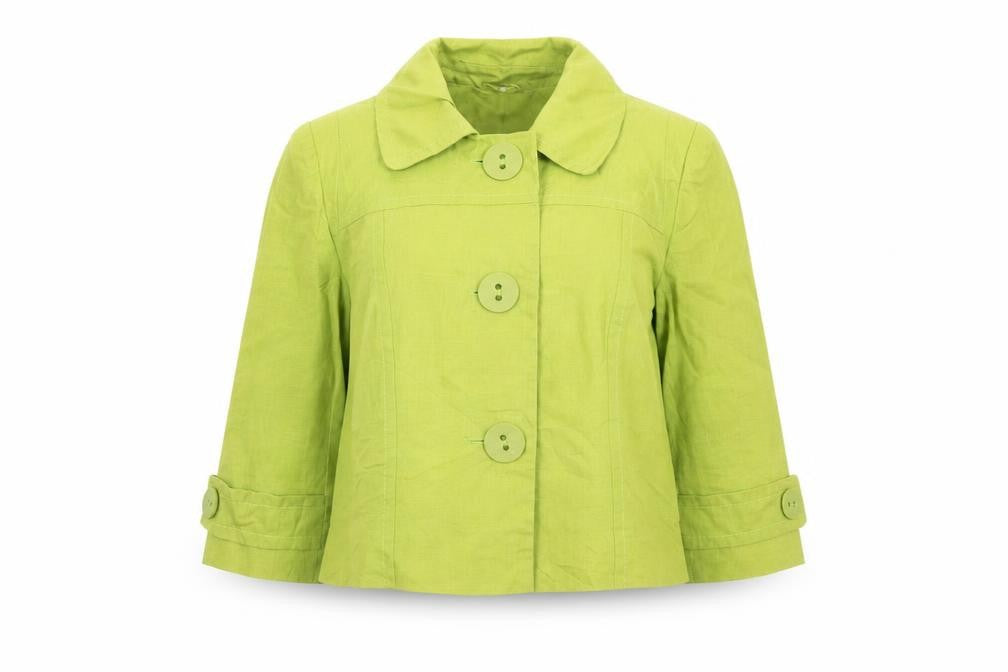 Front view of Debenhams women’s green jacket blazer, size UK 8, button
