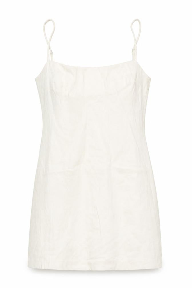 Front view of Zara women’s ivory polyester mini, size M, round neck zip