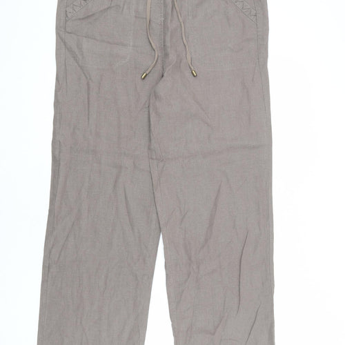 Yours Womens Brown Linen Trousers Size 14 L30 in Regular Drawstring