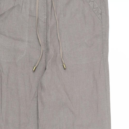 Yours Womens Brown Linen Trousers Size 14 L30 in Regular Drawstring