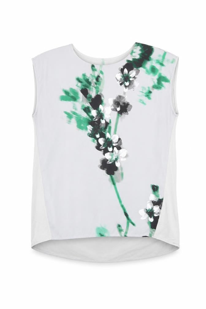 Front view of Autograph women’s grey floral polyester basic blouse, size UK 12, round neck