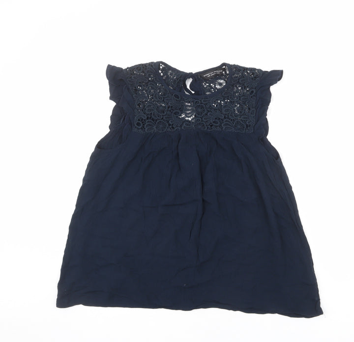 Dorothy Perkins Womens Blue Viscose Basic Blouse Size 12 Round Neck - Crocheted Lace Detail