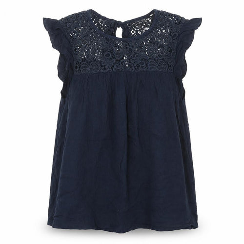 Dorothy Perkins Womens Blue Viscose Basic Blouse Size 12 Round Neck - Crocheted Lace Detail