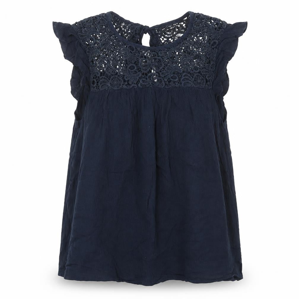 Dorothy Perkins Womens Blue Viscose Basic Blouse Size 12 Round Neck - Crocheted Lace Detail