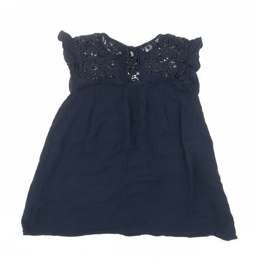 Dorothy Perkins Womens Blue Viscose Basic Blouse Size 12 Round Neck - Crocheted Lace Detail