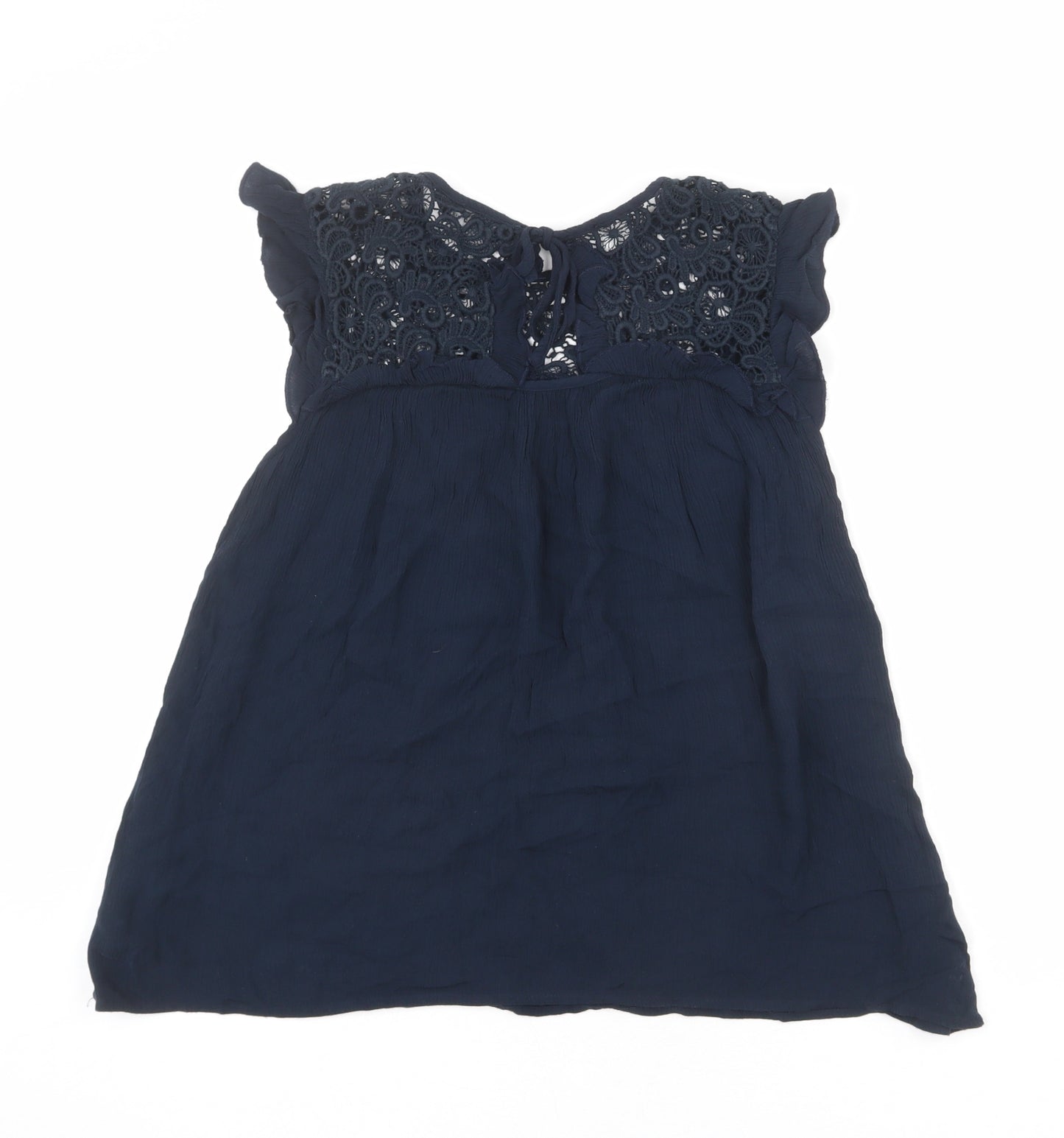 Dorothy Perkins Womens Blue Viscose Basic Blouse Size 12 Round Neck - Crocheted Lace Detail