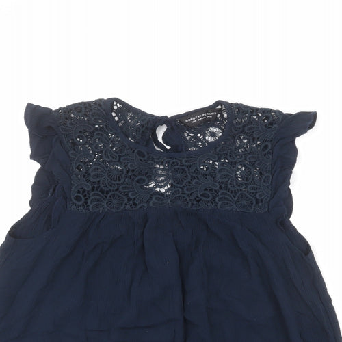 Dorothy Perkins Womens Blue Viscose Basic Blouse Size 12 Round Neck - Crocheted Lace Detail