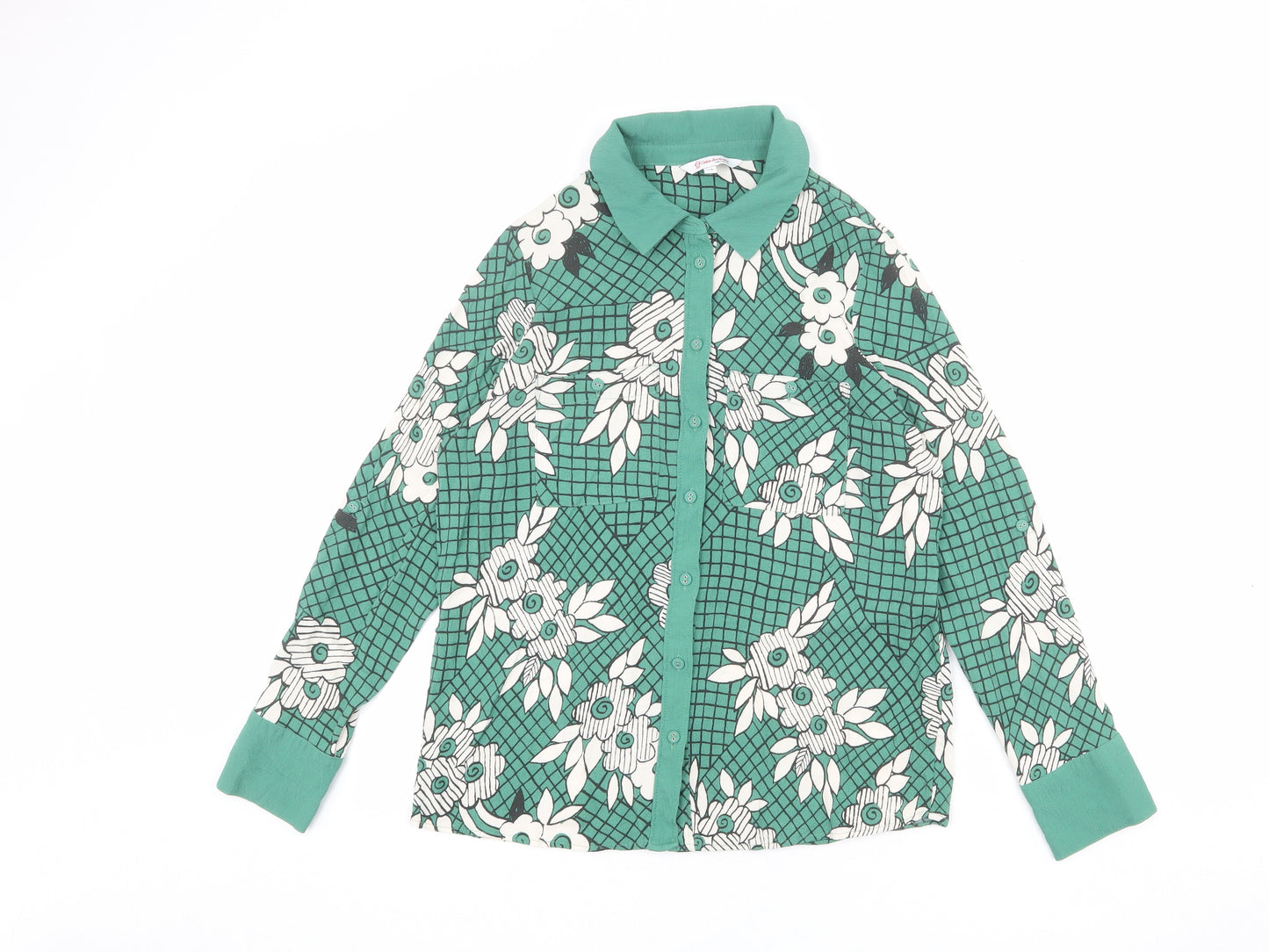 NEXT Womens Green Floral Viscose Camisole Button-Up Size 12 Collared