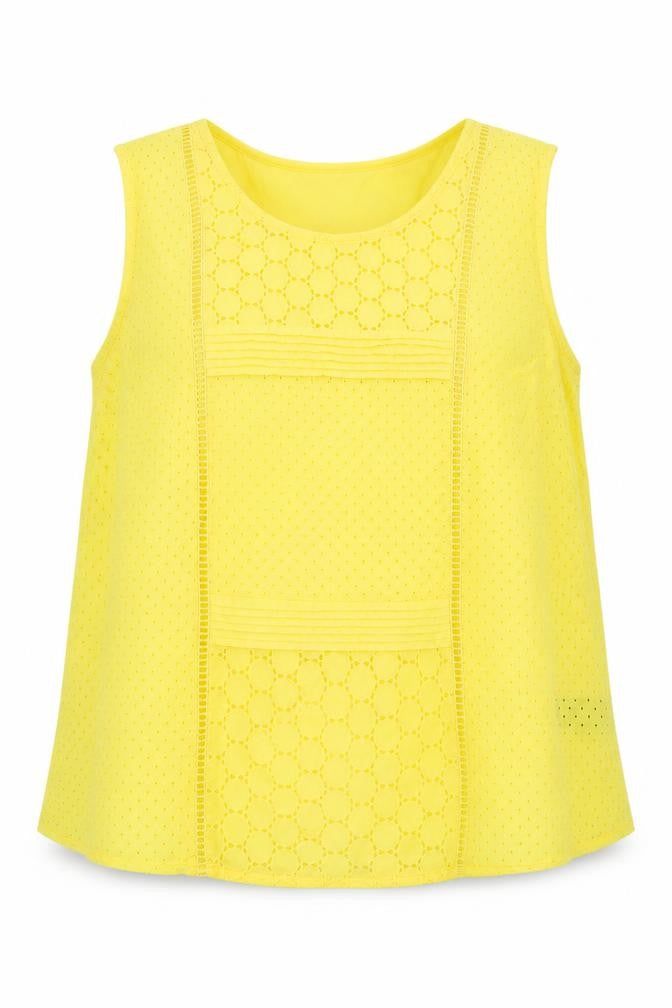Front view of Very women’s yellow 100% cotton basic tank, size UK 18, boat neck