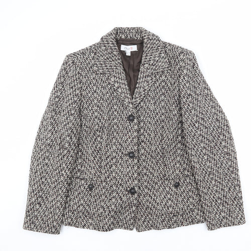 Oscar B Womens Brown Geometric Wool Jacket Blazer Size 14
