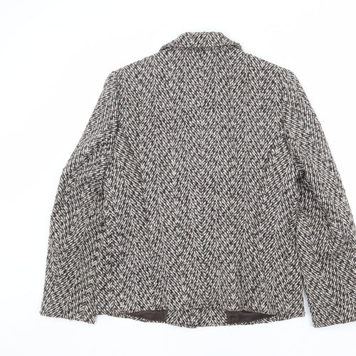 Oscar B Womens Brown Geometric Wool Jacket Blazer Size 14