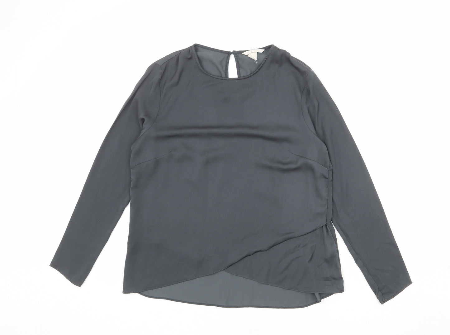 H&M Womens Grey Polyester Basic Blouse Size 14 Round Neck