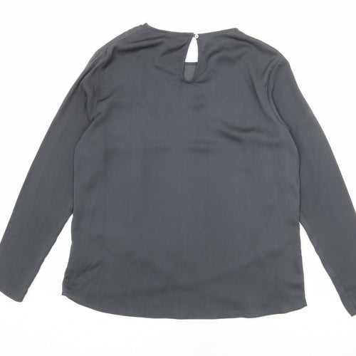 H&M Womens Grey Polyester Basic Blouse Size 14 Round Neck