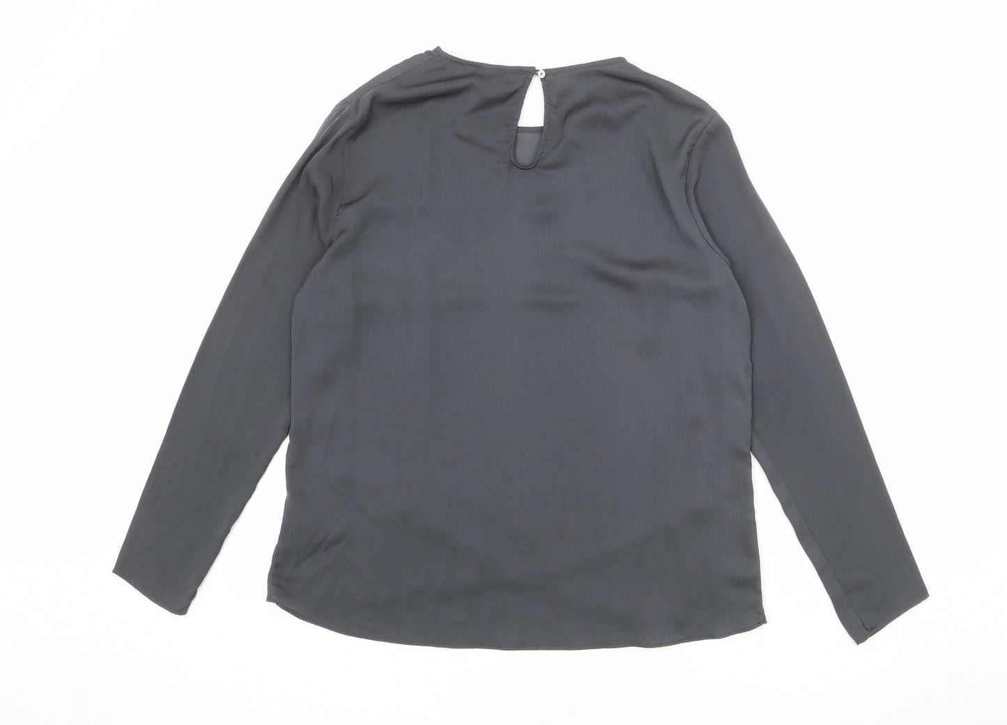 H&M Womens Grey Polyester Basic Blouse Size 14 Round Neck