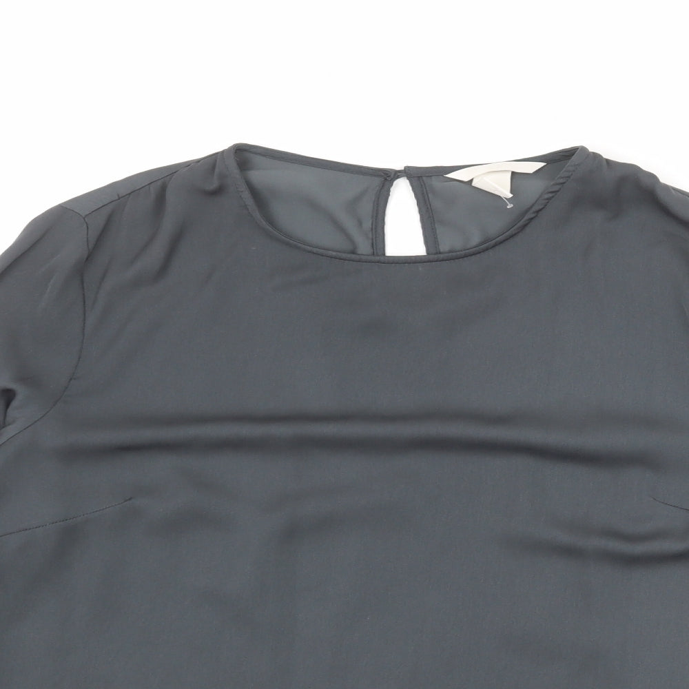 H&M Womens Grey Polyester Basic Blouse Size 14 Round Neck