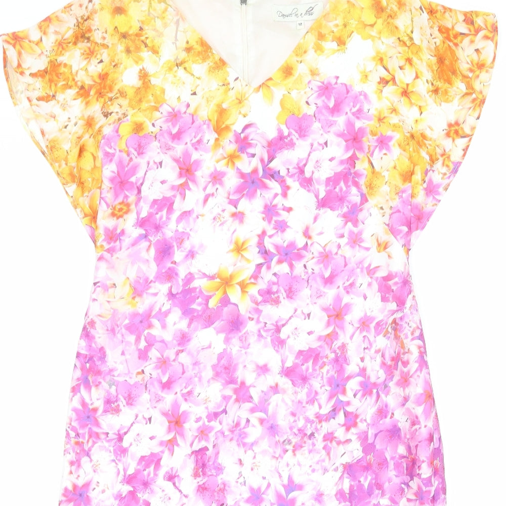 Damsel in a Dress Womens Multicoloured Floral Polyester Sheath Size 12 V-Neck Zip