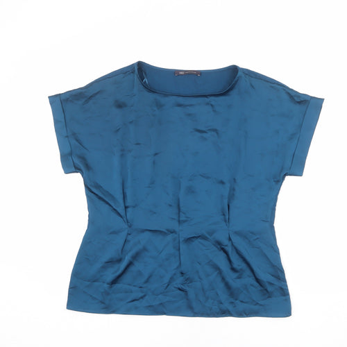 Marks and Spencer Womens Blue Viscose Basic Blouse Size 12 Round Neck