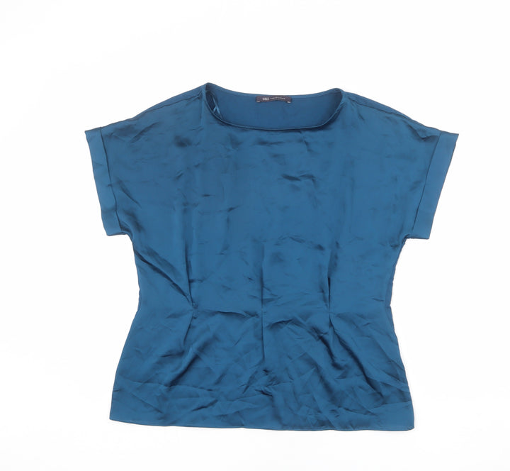 Marks and Spencer Womens Blue Viscose Basic Blouse Size 12 Round Neck