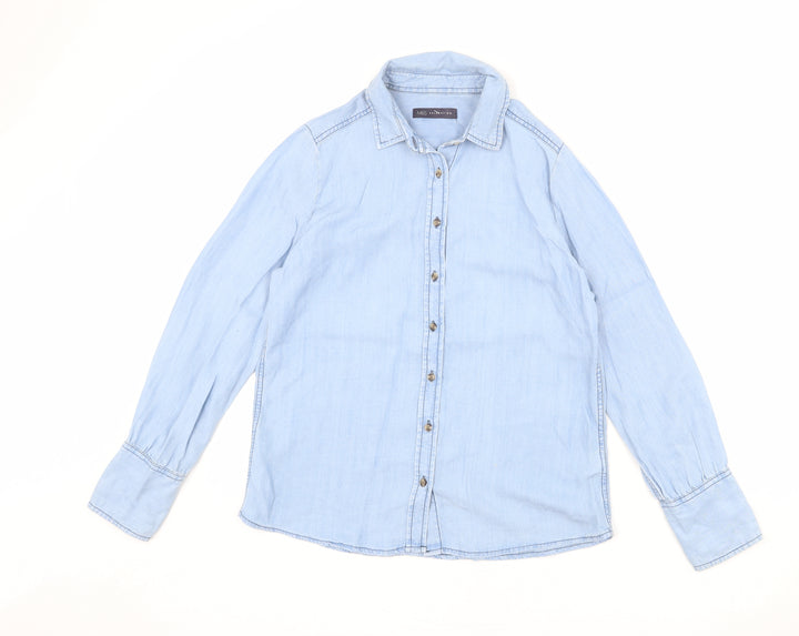 Marks and Spencer Womens Blue Lyocell Basic Button-Up Size 10 Collared