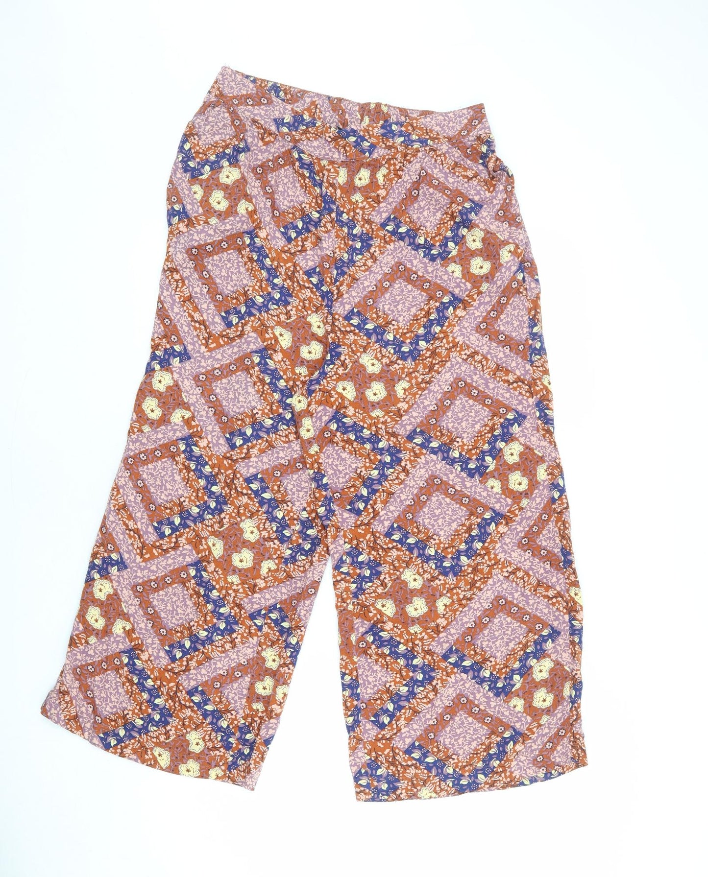 NEXT Womens Multicoloured Geometric Viscose Trousers Size 12 L23 in Regular