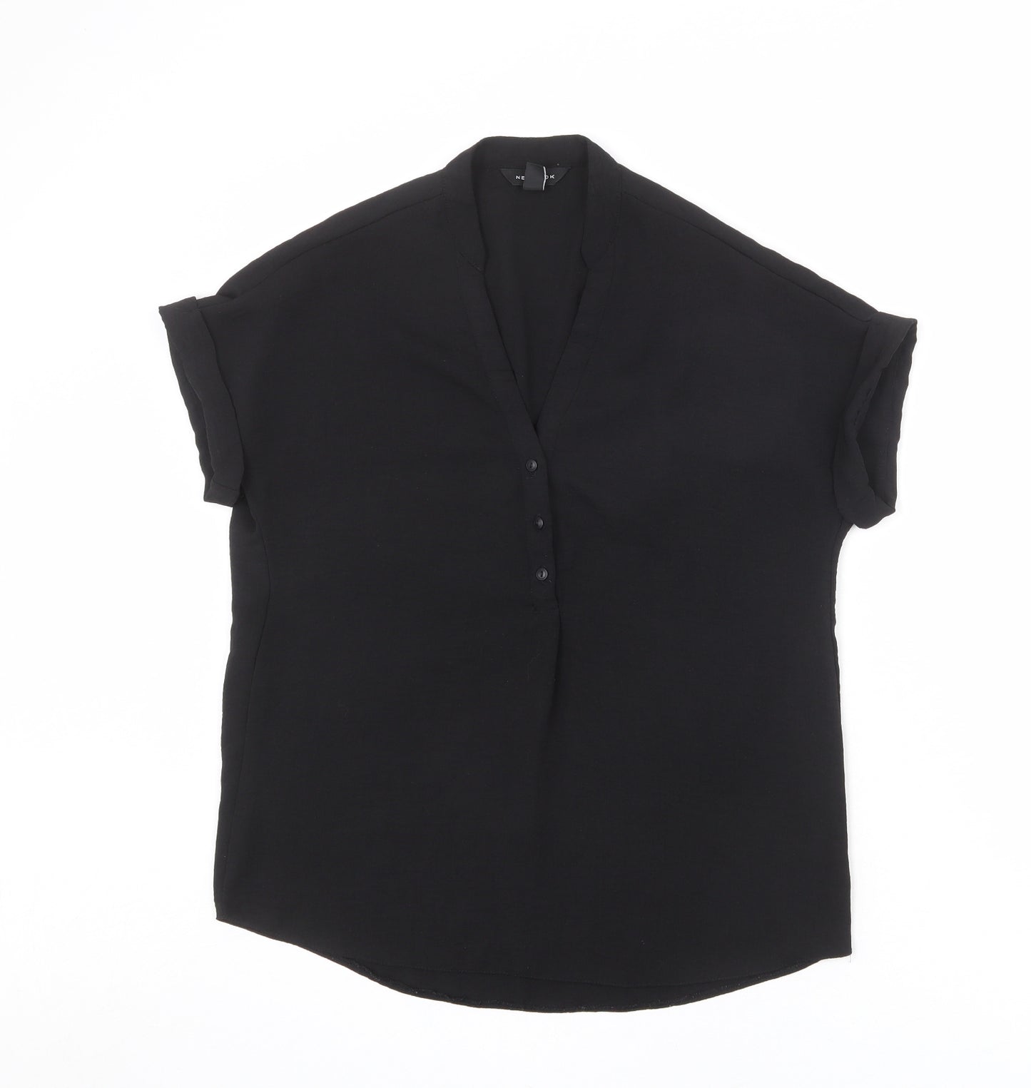 New Look Womens Black Polyester Basic Blouse Size 6 V-Neck