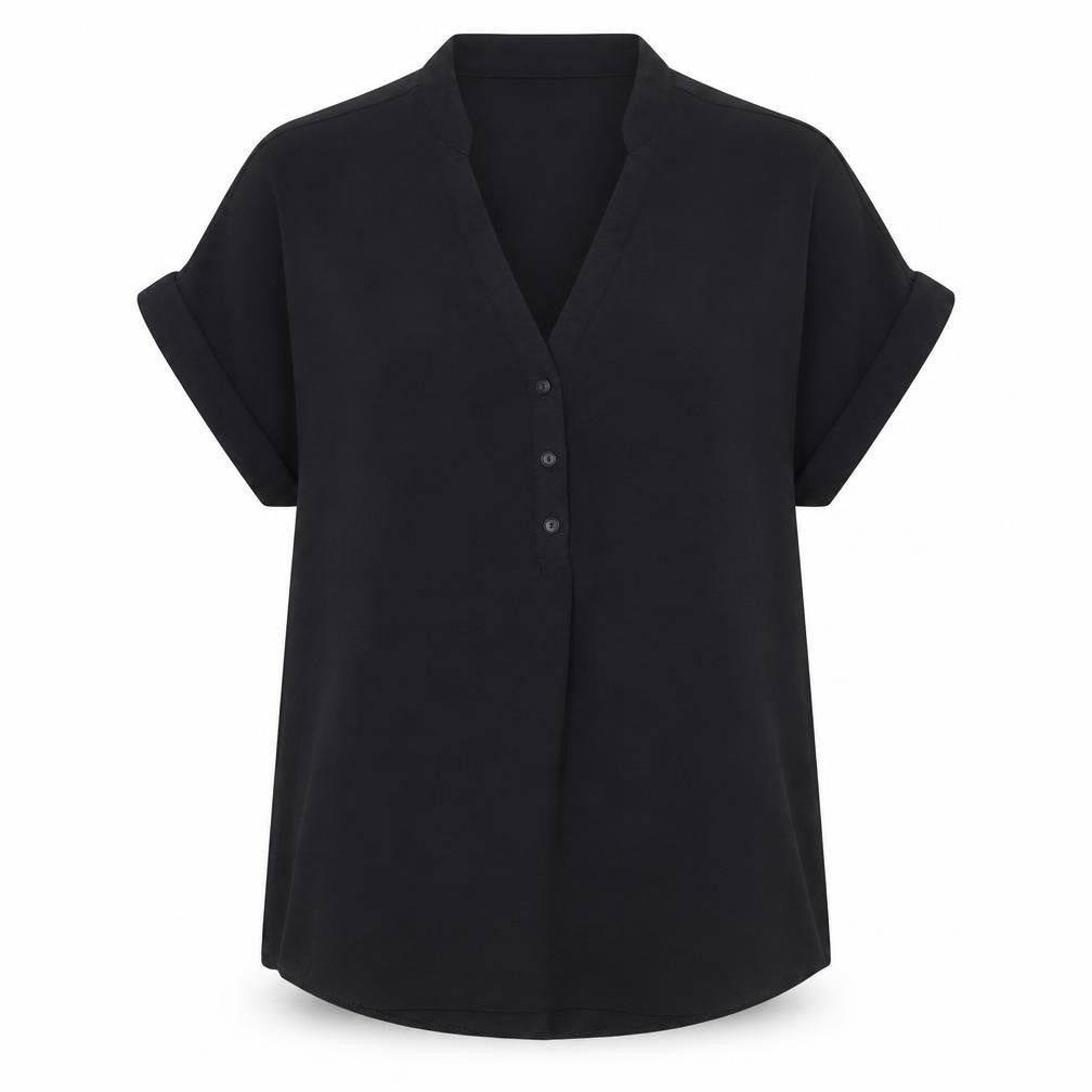 Front view of New Look women’s black polyester basic blouse, size UK 6, v-neck