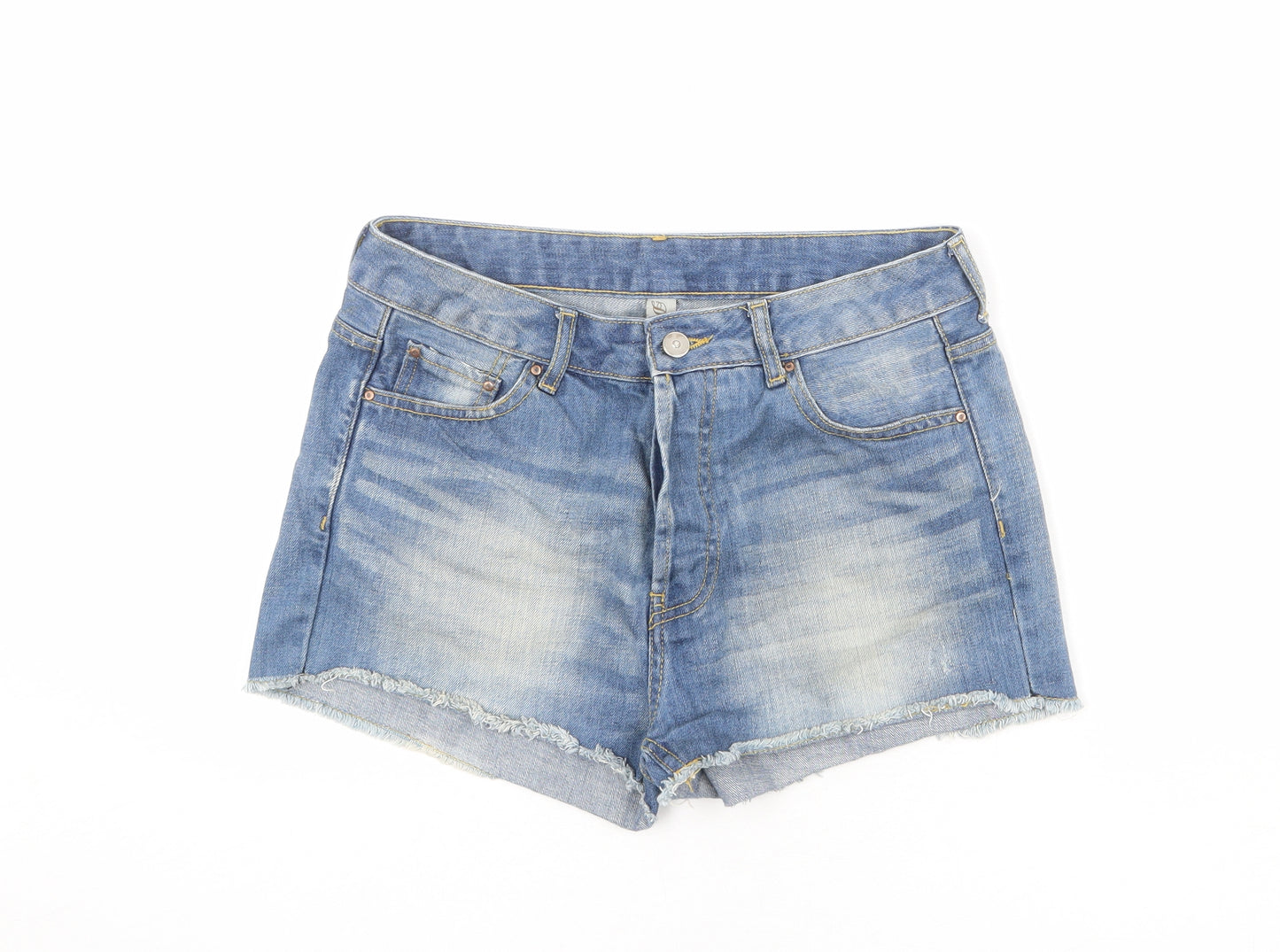 Denim & Co. Womens Blue 100% Cotton Cut-Off Shorts Size 12 L3 in Regular Button