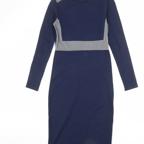 Limited Edition Womens Blue Geometric Viscose Sheath Size 8 Round Neck Pullover