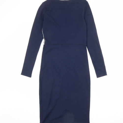 Limited Edition Womens Blue Geometric Viscose Sheath Size 8 Round Neck Pullover