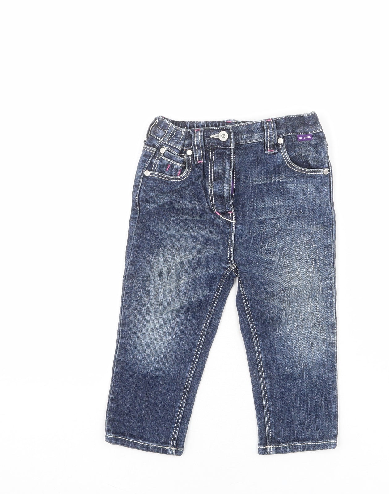 Ted Baker Girls Blue Cotton Cropped Trousers Size 18 Months Zip