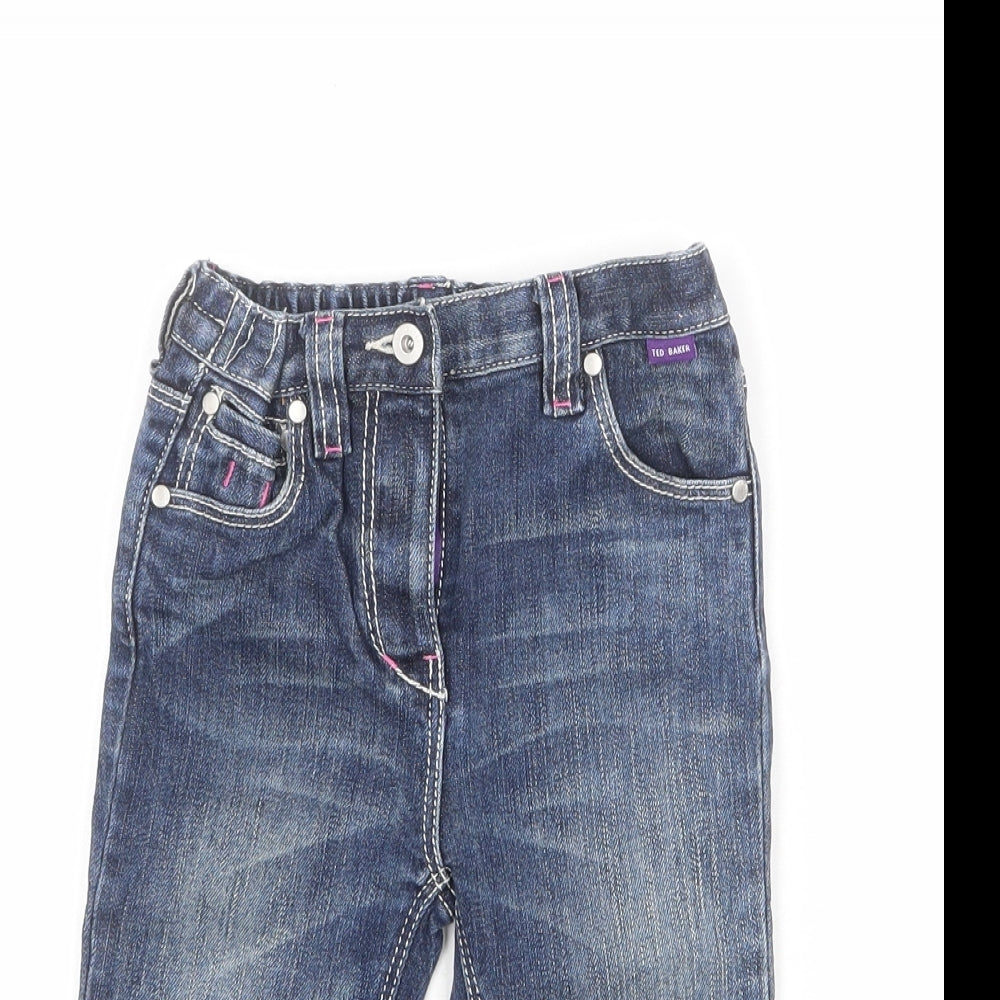 Ted Baker Girls Blue Cotton Cropped Trousers Size 18 Months Zip