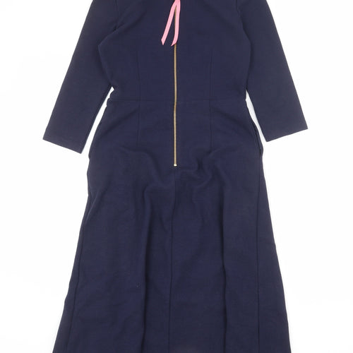 Boden Womens Blue Cotton A-Line Size 8 Boat Neck Zip