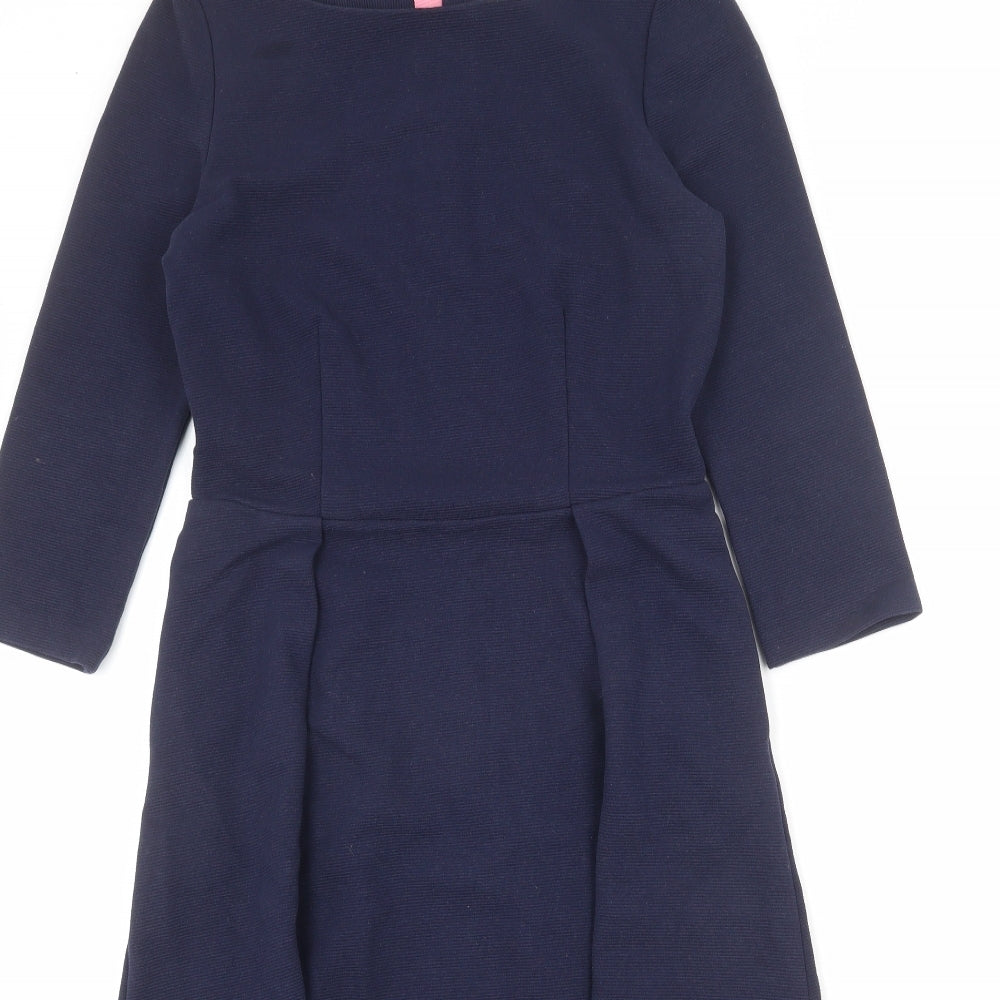 Boden Womens Blue Cotton A-Line Size 8 Boat Neck Zip